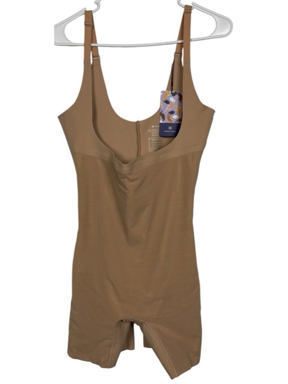 NWT Honeylove Bodysuit 1X Sand Open-Bust Mid-Thigh Bodysuit SPBS00006 Shapewear